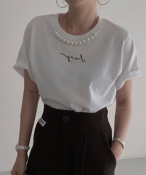 N.s(エヌドットエス)の「フロントパールロゴTシャツ(Tシャツ/カットソー・レディース・ブラック/ホワイト/ベージュ・FREE)」の15枚目の写真