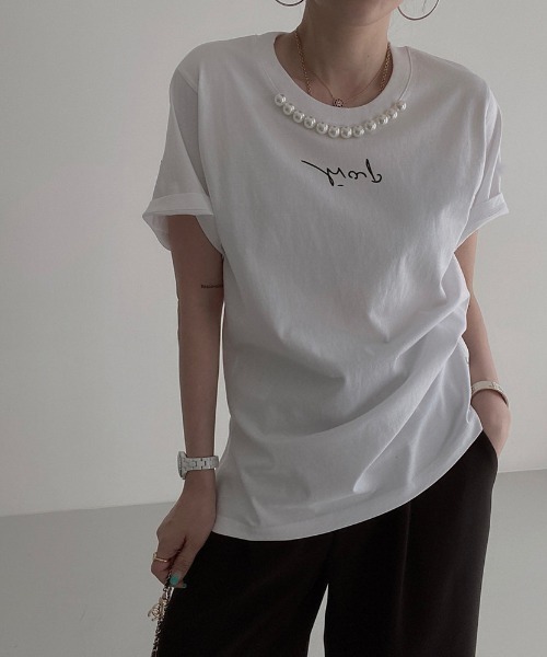 N.s(エヌドットエス)の「フロントパールロゴTシャツ(Tシャツ/カットソー・レディース・ブラック/ホワイト/ベージュ・FREE)」の4枚目の写真