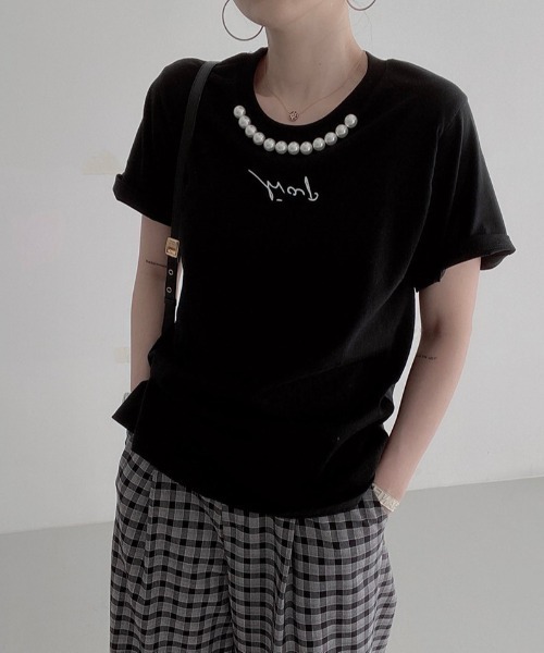 N.s(エヌドットエス)の「フロントパールロゴTシャツ(Tシャツ/カットソー・レディース・ブラック/ホワイト/ベージュ・FREE)」の11枚目の写真