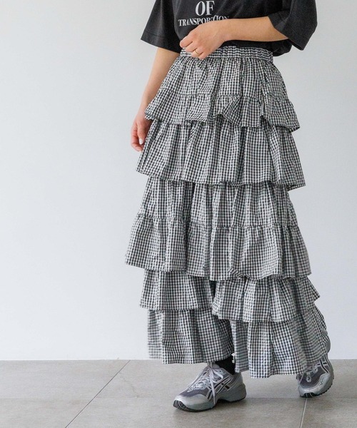 yuw（ユウ）の「ギャザーティアードスカート　704744（スカート・レディース・チャコールグレー/ブラック/その他・FREE）」の9枚目の写真