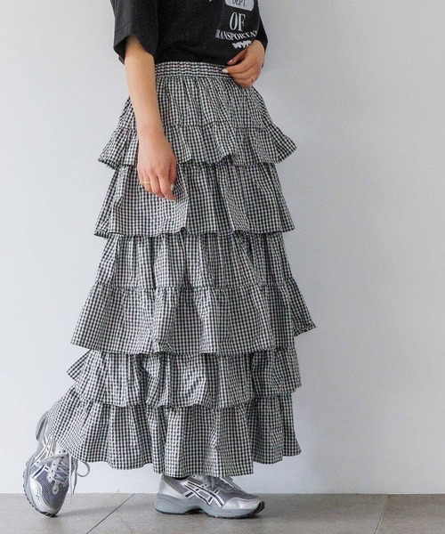 yuw（ユウ）の「ギャザーティアードスカート　704744（スカート・レディース・チャコールグレー/ブラック/その他・FREE）」の10枚目の写真