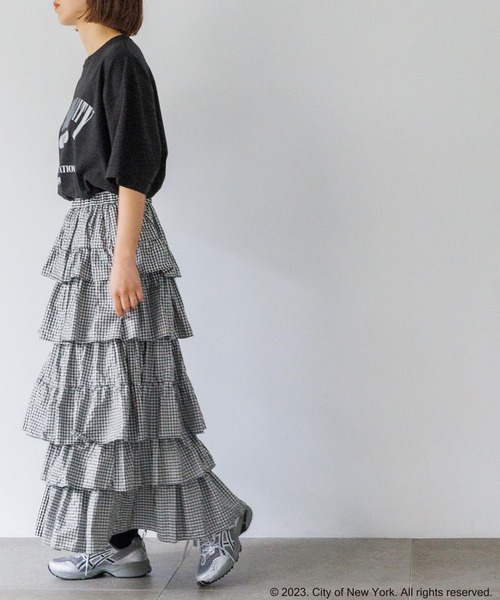 yuw（ユウ）の「ギャザーティアードスカート　704744（スカート・レディース・チャコールグレー/ブラック/その他・FREE）」の7枚目の写真