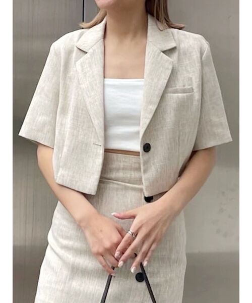 EVRIS（エヴリス）の「ツイードハーフスリーブジャケット【セットアップ着用可能】（テーラードジャケット・レディース・グリーン/ブルー/アイボリー・FREE）」の2枚目の写真