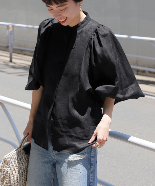 VERMEIL par iena（ヴェルメイユパーイエナ）の「クリアラミーギャザーブラウス（シャツ/ブラウス・レディース・ブルー/ブラック/ピンク・FREE）」の8枚目の写真