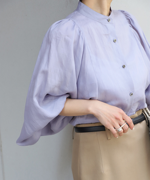 VERMEIL par iena（ヴェルメイユパーイエナ）の「クリアラミーギャザーブラウス（シャツ/ブラウス・レディース・ブルー/ブラック/ピンク・FREE）」の19枚目の写真