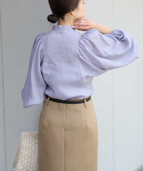 VERMEIL par iena（ヴェルメイユパーイエナ）の「クリアラミーギャザーブラウス（シャツ/ブラウス・レディース・ブルー/ブラック/ピンク・FREE）」の20枚目の写真