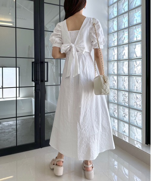 OLIVE des OLIVE（オリーブデオリーブ）の「【WEB限定】バックリボンパフ袖ワンピース　1031090460（ワンピース・レディース・ブラック/オフホワイト/アイボリー・FREE）」の6枚目の写真