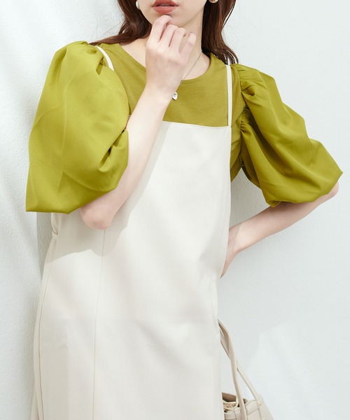 natural couture（ナチュラルクチュール）の「切替ボリュームスリーブカットプルオーバー（Tシャツ/カットソー・レディース・ブラック/イエロー系その他/オフホワイト/ミント・FREE）」の2枚目の写真