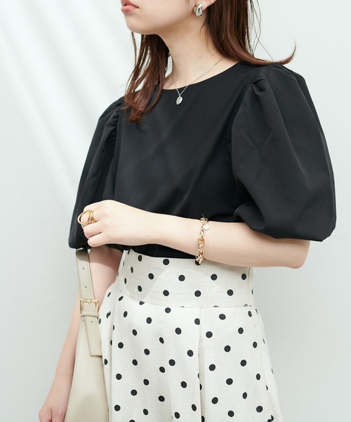 natural couture（ナチュラルクチュール）の「切替ボリュームスリーブカットプルオーバー（Tシャツ/カットソー・レディース・ブラック/イエロー系その他/オフホワイト/ミント・FREE）」の9枚目の写真