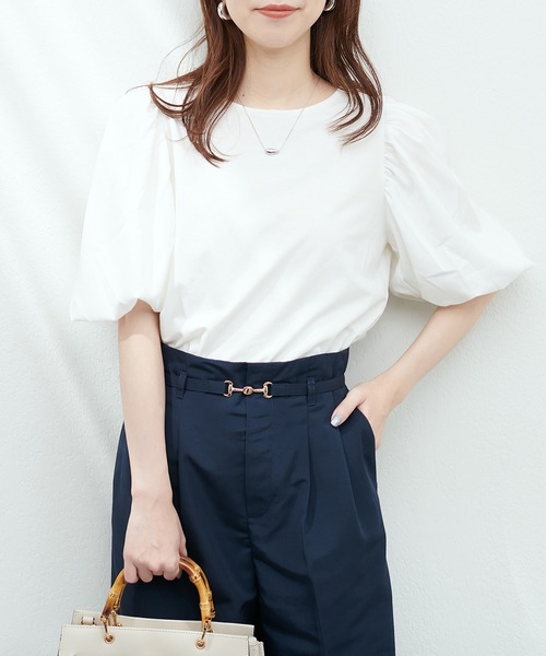 natural couture（ナチュラルクチュール）の「切替ボリュームスリーブカットプルオーバー（Tシャツ/カットソー・レディース・ブラック/イエロー系その他/オフホワイト/ミント・FREE）」の5枚目の写真