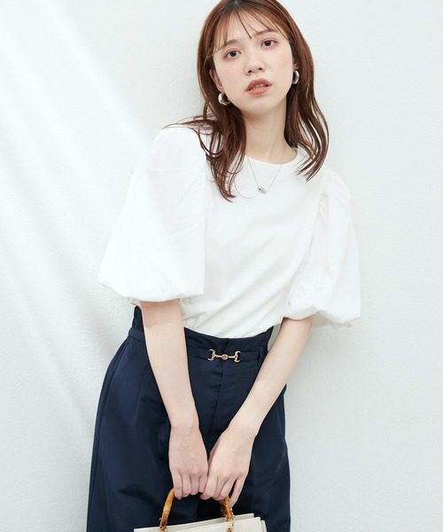 natural couture（ナチュラルクチュール）の「切替ボリュームスリーブカットプルオーバー（Tシャツ/カットソー・レディース・ブラック/イエロー系その他/オフホワイト/ミント・FREE）」の6枚目の写真