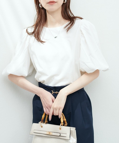 natural couture（ナチュラルクチュール）の「切替ボリュームスリーブカットプルオーバー（Tシャツ/カットソー・レディース・ブラック/イエロー系その他/オフホワイト/ミント・FREE）」の7枚目の写真
