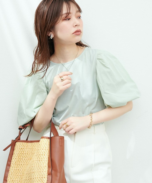 natural couture（ナチュラルクチュール）の「切替ボリュームスリーブカットプルオーバー（Tシャツ/カットソー・レディース・ブラック/イエロー系その他/オフホワイト/ミント・FREE）」の13枚目の写真