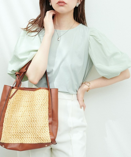 natural couture（ナチュラルクチュール）の「切替ボリュームスリーブカットプルオーバー（Tシャツ/カットソー・レディース・ブラック/イエロー系その他/オフホワイト/ミント・FREE）」の14枚目の写真