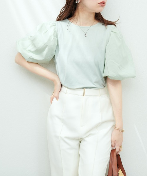 natural couture（ナチュラルクチュール）の「切替ボリュームスリーブカットプルオーバー（Tシャツ/カットソー・レディース・ブラック/イエロー系その他/オフホワイト/ミント・FREE）」の15枚目の写真