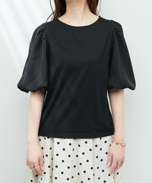 natural couture（ナチュラルクチュール）の「切替ボリュームスリーブカットプルオーバー（Tシャツ/カットソー・レディース・ブラック/イエロー系その他/オフホワイト/ミント・FREE）」の21枚目の写真
