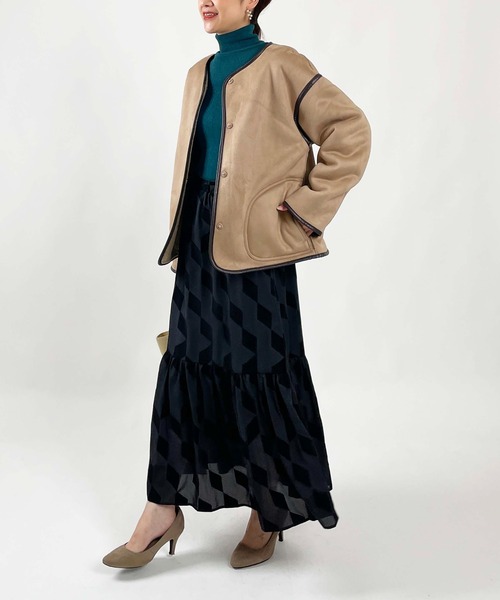 PICCIN（ピッチン）の「リバーシブルフェイクムートンジャケット（ノーカラージャケット・レディース・モカ/ベージュ・M/L）」の10枚目の写真