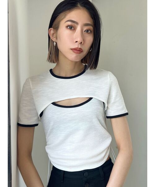 EMODA（エモダ）の「ドローストリング2WAYトップ（Tシャツ/カットソー・レディース・ブラック/イエロー/オレンジ/ホワイト・FREE）」の13枚目の写真