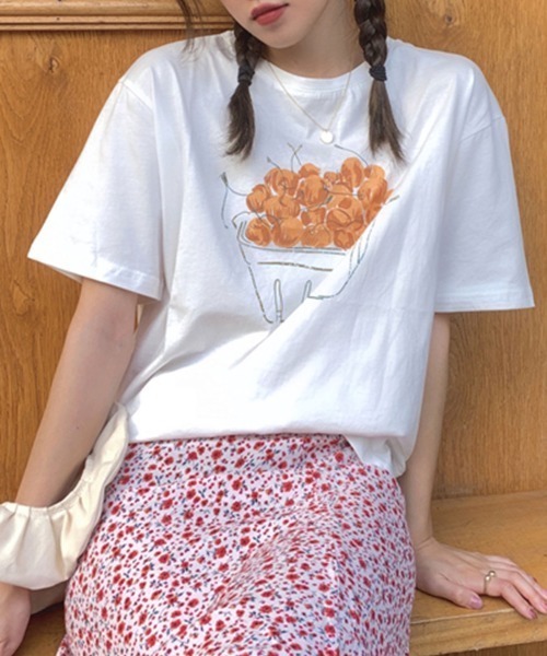 PRIVATE BEACH(プライベートビーチ)の「フルーツプリントTシャツ(Tシャツ/カットソー・レディース・ピンク/ホワイト/ライトグリーン・M/L)」の4枚目の写真
