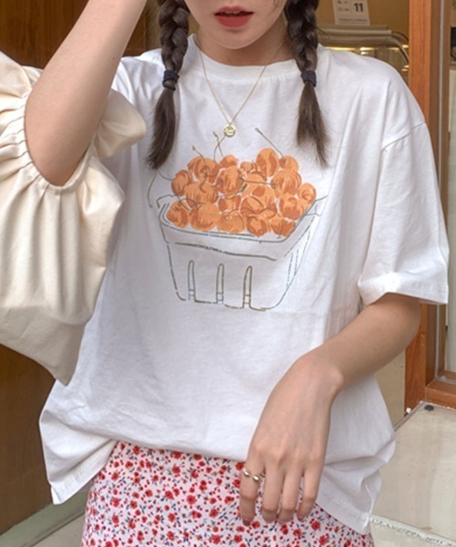 PRIVATE BEACH(プライベートビーチ)の「フルーツプリントTシャツ(Tシャツ/カットソー・レディース・ピンク/ホワイト/ライトグリーン・M/L)」の5枚目の写真