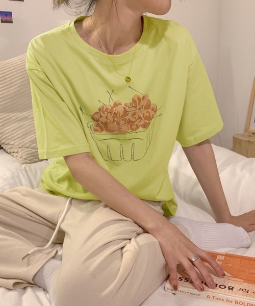 PRIVATE BEACH(プライベートビーチ)の「フルーツプリントTシャツ(Tシャツ/カットソー・レディース・ピンク/ホワイト/ライトグリーン・M/L)」の14枚目の写真