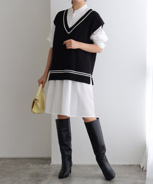 Pierrot（ピエロ）の「チルデンニットベスト（ベスト・レディース・ブラック×ホワイト/ホワイト×ブラック・L/M）」の12枚目の写真