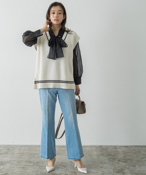 美品・20SS✨ハイク チルデンニットスリットワンピース ベスト ネイビー 2 セール】チルデンニットベスト（ベスト）｜Pierrot（ピエロ）の