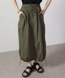 Ree&Mee すそ絞り ナイロン ミリタリー カーゴ パラシュートワイド バルーン スカート