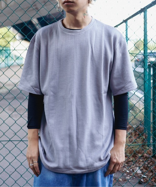 Bling Leads(ブリングリーズ)の「Z)【BLINGLEADS】723413 ハリヌキワッフルクルーネック半袖(Tシャツ/カットソー・メンズ・グレー/ホワイト/ブラック・MEDIUM/LARGE)」の3枚目の写真