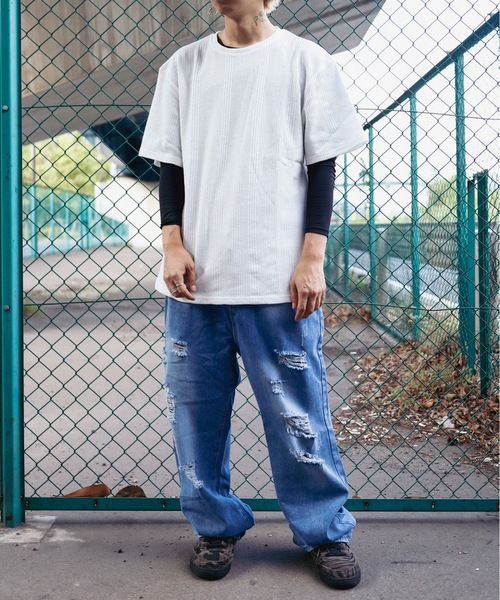 Bling Leads(ブリングリーズ)の「Z)【BLINGLEADS】723413 ハリヌキワッフルクルーネック半袖(Tシャツ/カットソー・メンズ・グレー/ホワイト/ブラック・MEDIUM/LARGE)」の5枚目の写真