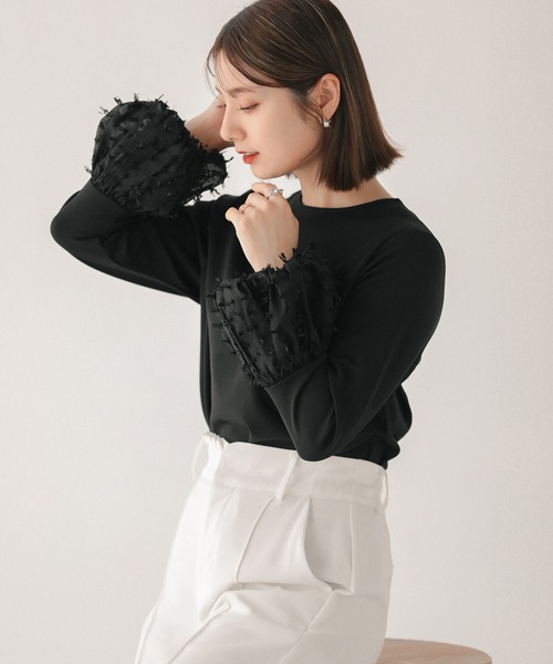 Fit more（フィットモア）の「フリンジバルーンスリーブカットソー（Tシャツ/カットソー・レディース・ブラック/ホワイト・FREE）」の7枚目の写真