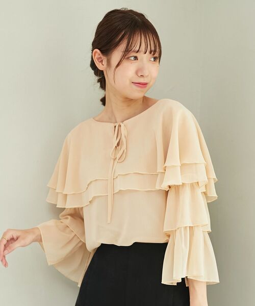 MAJESTIC LEGON（マジェスティックレゴン）の「ニュアンスケープブラウス（シャツ/ブラウス・レディース・アイボリー/ベージュ/ライトグレー・MEDIUM）」の16枚目の写真