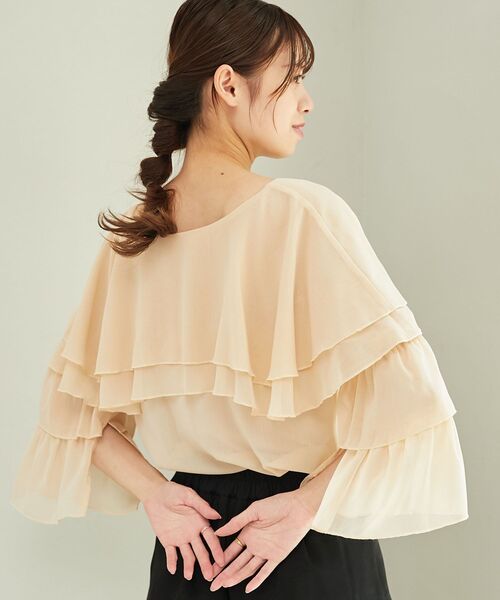 MAJESTIC LEGON（マジェスティックレゴン）の「ニュアンスケープブラウス（シャツ/ブラウス・レディース・アイボリー/ベージュ/ライトグレー・MEDIUM）」の18枚目の写真