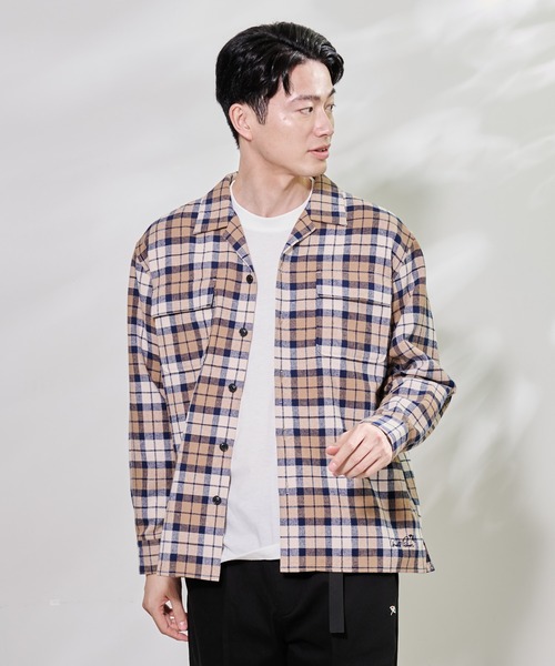 Arnold Palmer（アーノルドパーマー）の「ワッフル チェック オープンカラー 長袖 シャツ（シャツ/ブラウス・メンズ・ブラウン/ネイビー・LL/L/M）」の10枚目の写真