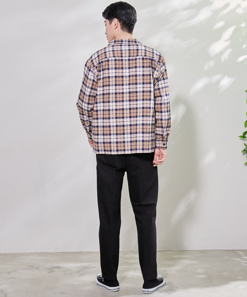 Arnold Palmer（アーノルドパーマー）の「ワッフル チェック オープンカラー 長袖 シャツ（シャツ/ブラウス・メンズ・ブラウン/ネイビー・LL/L/M）」の9枚目の写真