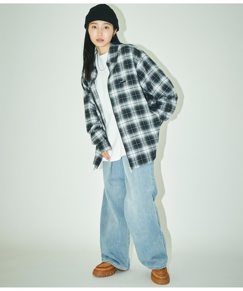ANLIBERTY ANAP（アンリバティアナップ）の「チェックジップアップシャツ（シャツ/ブラウス・レディース・ブラック/レッド・FREE）」の9枚目の写真