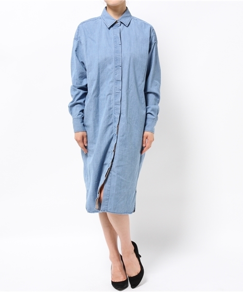 Whim Gazette（ウィムガゼット）の「ALBIATE1830シャンブレーワンピース（ワンピース・レディース・ネイビー/ブルー・ﾌﾘ-）」の2枚目の写真