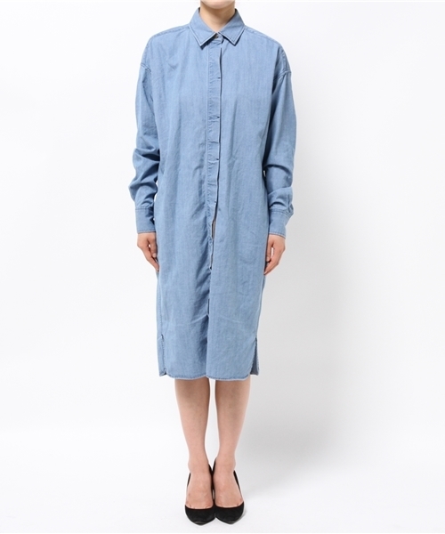 Whim Gazette（ウィムガゼット）の「ALBIATE1830シャンブレーワンピース（ワンピース・レディース・ネイビー/ブルー・ﾌﾘ-）」の3枚目の写真