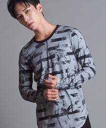 【NO ID.】Smoke Border Round Long T-Shirt / スモーク ボーダー ラウンド ロンT