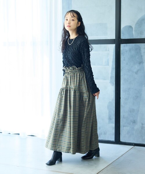 FREAK'S STORE（フリークスストア）の「ギャザー ウエストリボン スカート/ティアードスカート（スカート・レディース・ブラウン/ブラック/ストライプ・ﾌﾘ-）」の13枚目の写真