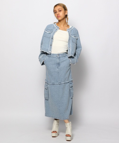 FOREVER 21（フォーエバー トゥエンティーワン）の「【2023AW】ノーカラーコンパクトジャケット（ノーカラージャケット・レディース・ブルー・FREE）」の2枚目の写真