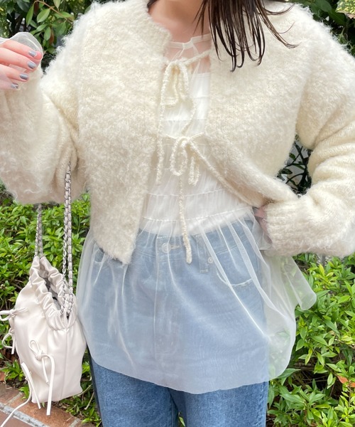 WEGO（ウィゴー）の「WEGO/シャーリングチュールチュニック（Tシャツ/カットソー・レディース・オフホワイト/ブラック・FREE）」の8枚目の写真