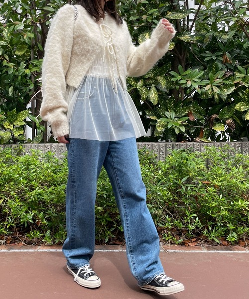 WEGO（ウィゴー）の「WEGO/シャーリングチュールチュニック（Tシャツ/カットソー・レディース・オフホワイト/ブラック・FREE）」の9枚目の写真