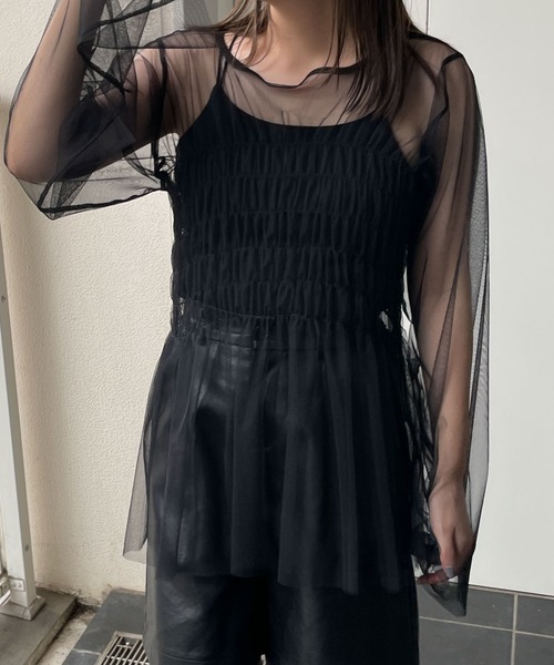 WEGO（ウィゴー）の「WEGO/シャーリングチュールチュニック（Tシャツ/カットソー・レディース・オフホワイト/ブラック・FREE）」の10枚目の写真