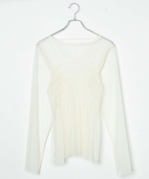 WEGO（ウィゴー）の「WEGO/シャーリングチュールチュニック（Tシャツ/カットソー・レディース・オフホワイト/ブラック・FREE）」の13枚目の写真