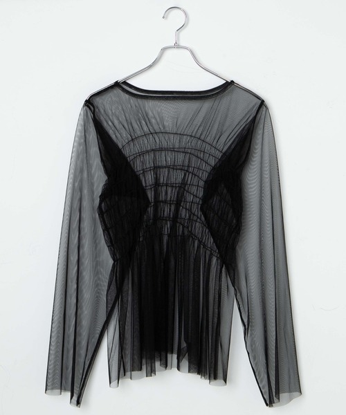 WEGO（ウィゴー）の「WEGO/シャーリングチュールチュニック（Tシャツ/カットソー・レディース・オフホワイト/ブラック・FREE）」の14枚目の写真
