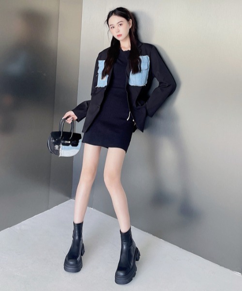 mebole(メボレ)の「チャンキーソールショートブーツ(ブーツ・レディース・ブラック/アイボリー・MEDIUM/LARGE/SMALL)」の6枚目の写真