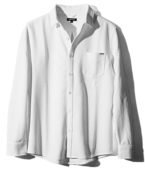 【ホワイト】格子ジャガード長袖シャツ (MENS) SOMEDIFF（サムディフ）の「ジャガード長袖シャツ メンズ ワンポイント