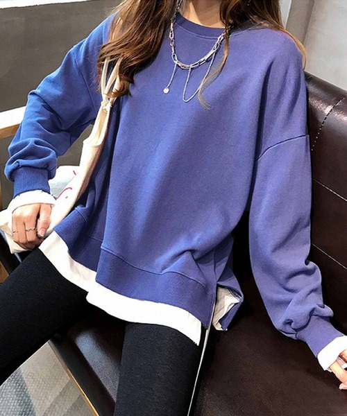 NANEA(ナネア)の「裏起毛レイヤード風プルオーバー(スウェット・レディース・ネイビー/レッド/イエロー/グレー/ブラック・LARGE/XX-LARGE/X-LARGE)」の3枚目の写真