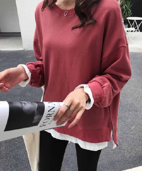 NANEA(ナネア)の「裏起毛レイヤード風プルオーバー(スウェット・レディース・ネイビー/レッド/イエロー/グレー/ブラック・LARGE/XX-LARGE/X-LARGE)」の5枚目の写真